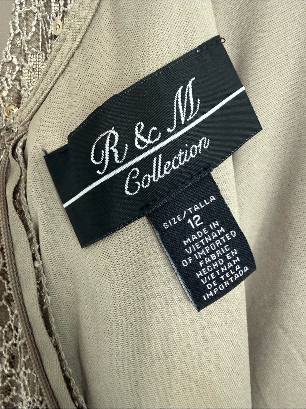 R&M Richards 2 Piece Taupe Gold‎ Sequin Lace Mother of Bride Dress Jacket Set 12 - Picture 11 of 16